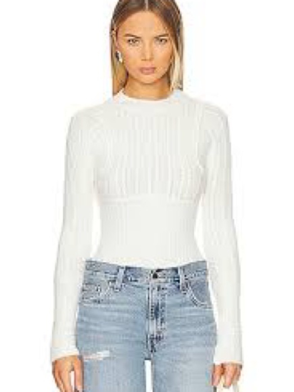 Free People White Cream Ribbed Knit Bodysuit Mock Neck Small